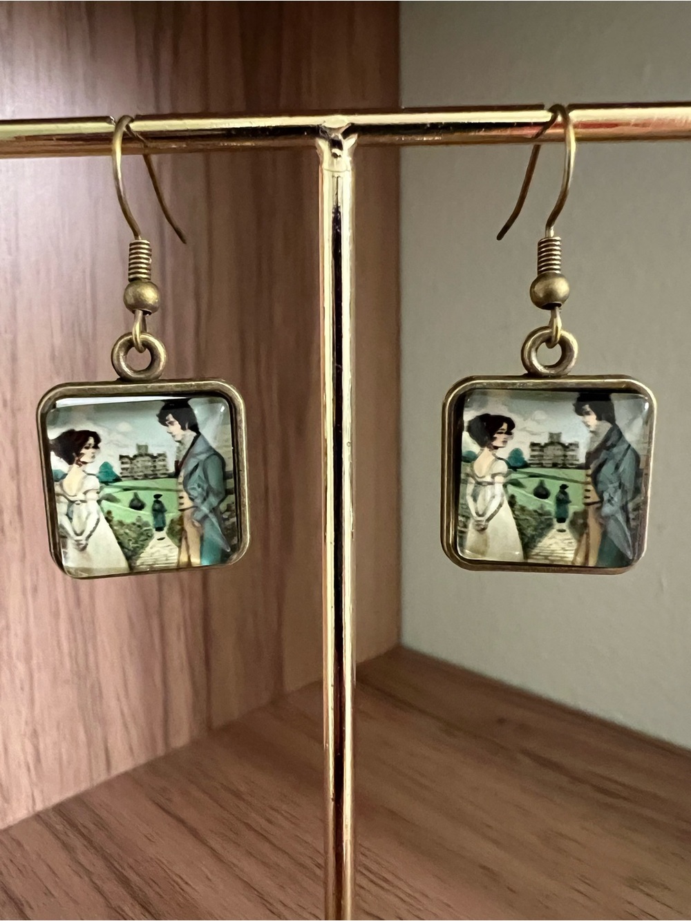 Vintage-Inspired Gold Tone Pride and Prejudice Inspired Drop Earrings